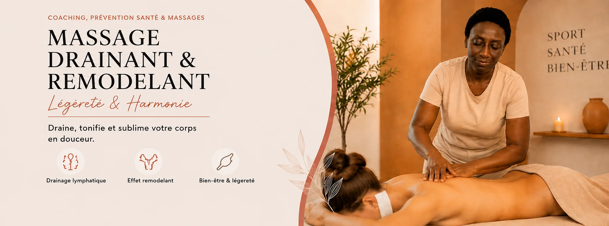 Eva réalise un massage drainant et remodelant dans une ambiance bien-être